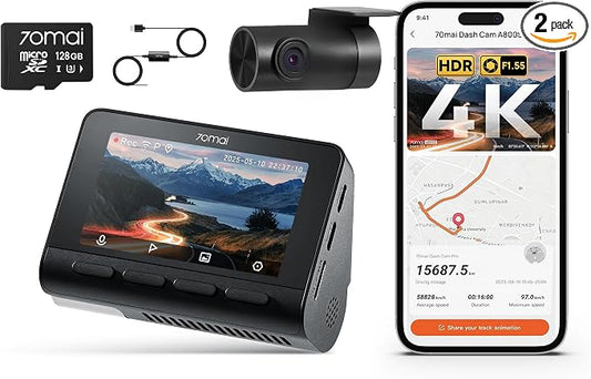 【70mai A800SE+UP03】 4K Dash Cam Front and Rear, Built in Wi-Fi 6 & GPS Car Camera, Super Night Vision, ADAS, 3'' IPS Screen, 24H Parking Mode, Time-Lapse, Loop Recording, with 128GB Card (A800SE)