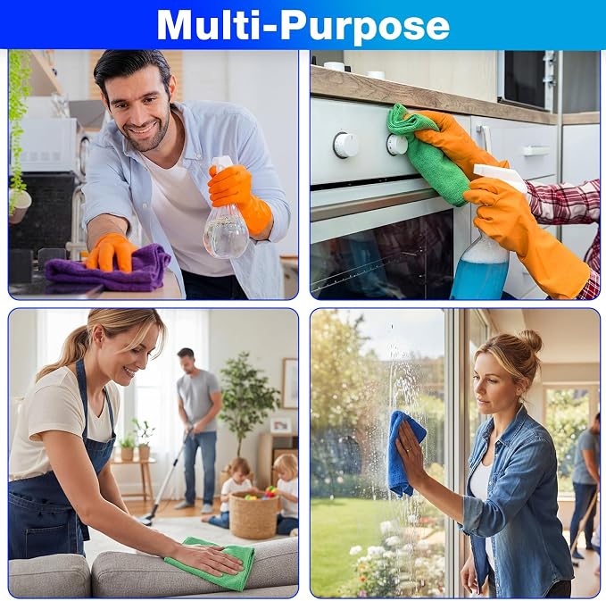 Nuenen Cleaning Cloths for Cars 16 x 16 Inch Ultra Absorbent Towels Drying Microfiber Reusable Cleaning Supplies House Kitchen Window Microfiber Towel (Purple,Blue,Green,60 Pcs)