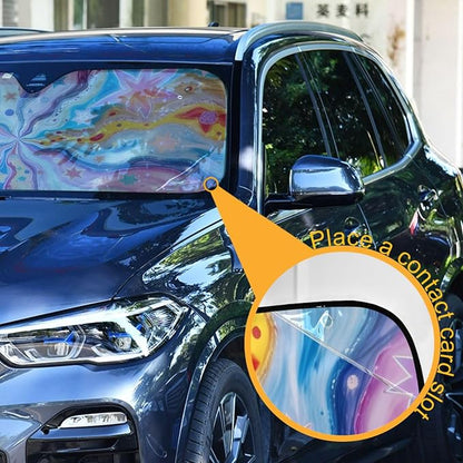 Cars Front Sun Shade Windshield,Foldable Reflective Sun Visor Colorful Star Windshield Sunshade Cover,Blocks UV Ray Sun Protect Interior Keep Cool,57" x 31.5 "Inches