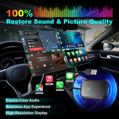 Wireless CarPlay Adapter for iPhone, Apple CarPlay Wireless Adapter USB-C, Bluetooth Connection, Auto-Switch for Multiple iPhones, Fast & Stable, iOS 10+ (Stealth Black)