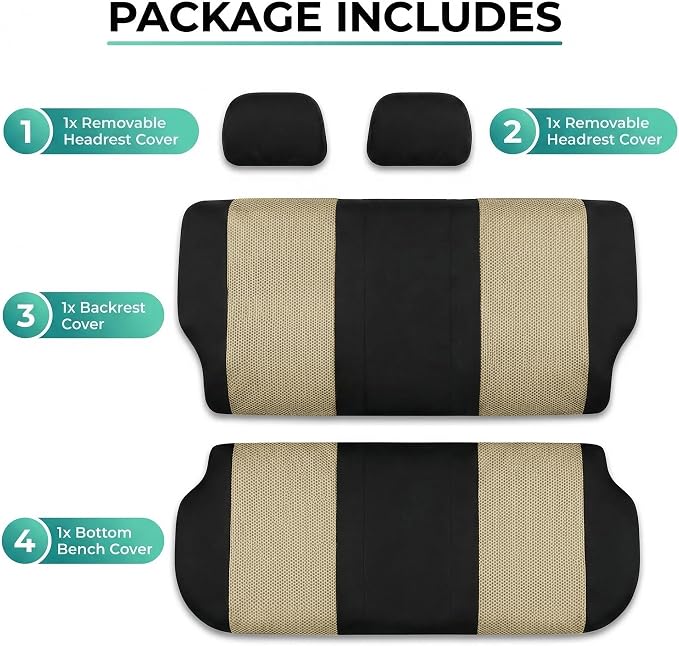 FH Group Automotive Rear Car Seat Covers for SUV, Trucks, Sedan and More - Universal Fit Rear Solid Bench Design Interior Accessories - 3D Mesh Fabric Center Panel - Beige