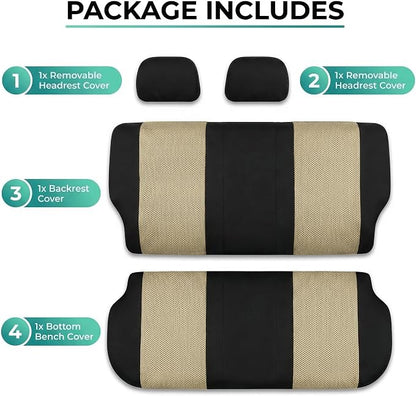 FH Group Automotive Rear Car Seat Covers for SUV, Trucks, Sedan and More - Universal Fit Rear Solid Bench Design Interior Accessories - 3D Mesh Fabric Center Panel - Beige
