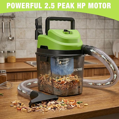 WORKPRO 1.5 Gallon Wet Dry Vacuum Cleaner, 2.5 Peak HP Portable Shop Vacuum with Powerful Suction, Lightweight Wet/Dry Vac for Car, Garage & Home Cleaning, Wall-Mount Storage