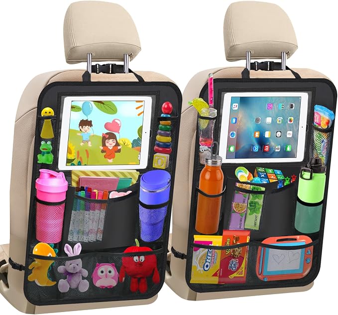 XBRN 2 Pack Car Backseat Organizer, Car Seat Organizer Kick Mats Back Seat Protector with 11" Tablet Holder, Car Storage Organizer for Kids,10 Storage Pockets Travel Accessories
