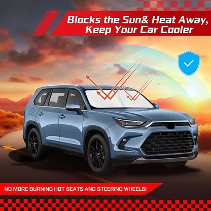 ARISMOTOR Windshield Sun Shade for Toyota Grand Highlander 2024-2025 2026, Custom Fit Foldable Front Window Sunshade Sun Visor Protector, Block UV Rays Keep Your Car Cooler