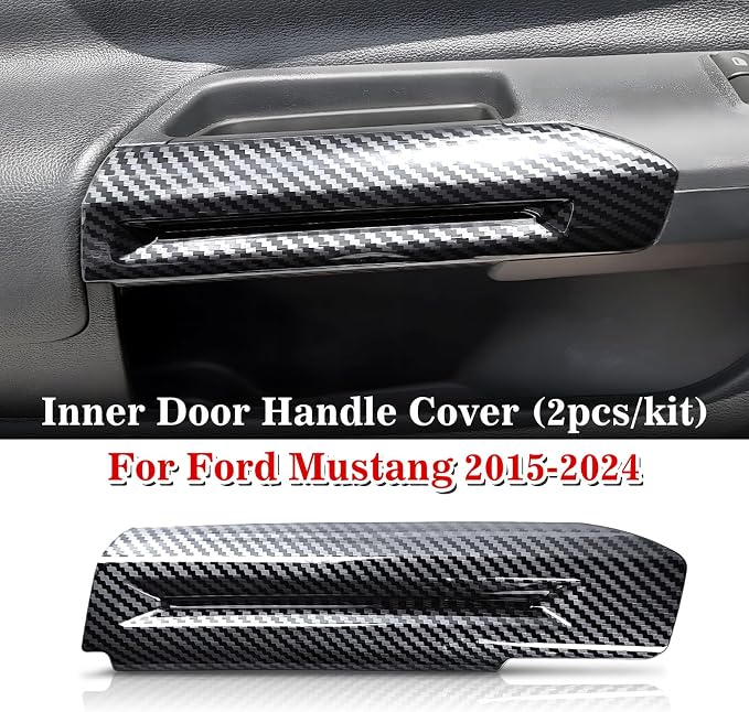Car Inner Door Handle Trim Cover fits for Ford Mustang 2015-2024, Carbon Fiber Door Handrail Handle Protector for Mustang Interior Decoration Accessories,2Pcs Kit (Black Carbon Fiber)