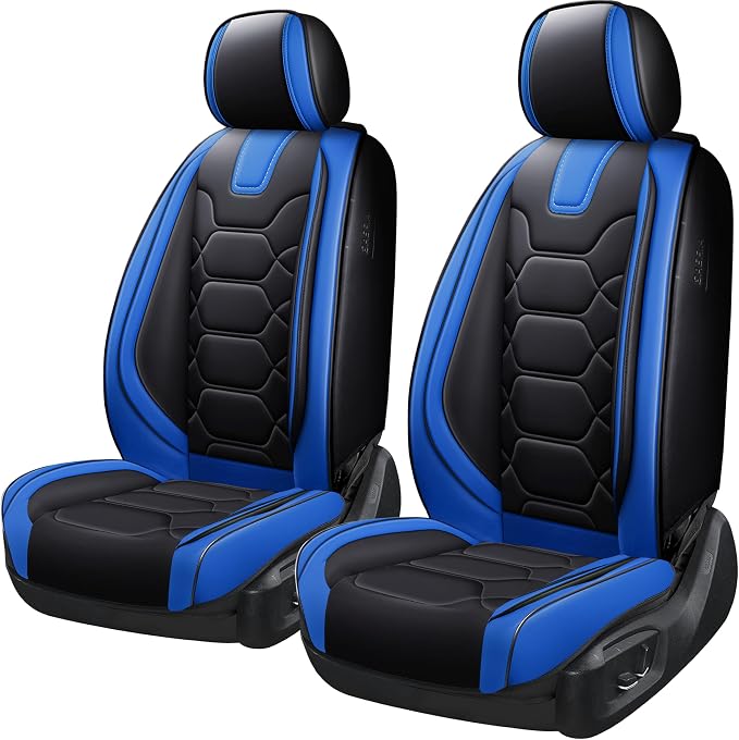 OASIS AUTO Car Seat Covers Front Seats, Sporty Honeycomb Waterproof Faux Leather Protectors, Universal Fit for SUV, Sedan, Truck Interior Accessories (OS-004 Black&Blue)