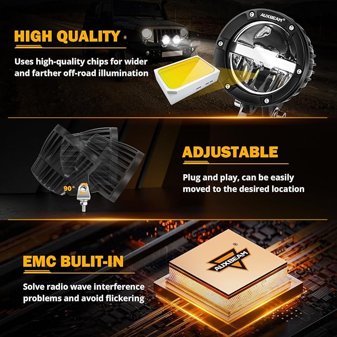 Auxbeam 4 Inch 100W Round Offroad Lights, LED Driving Light Pods with Hi/Lo/Combo Beam Design, 10000LM Super Bright Work Fog Light with Wiring Harness for Truck Pickup SUV ATV UTV 4x4