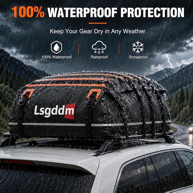 Car Roof Cargo Carrier 15/21 Cubic Feet – Extra Storage for Travel, Waterproof Rooftop Bag, Fits All Vehicles with or Without Roof Rack (21 Cu Ft)