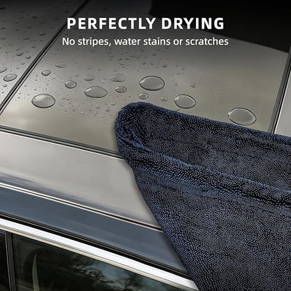 2-Pack 24" x 36" 11.8" x 11.8" Twisted-Loop Car Drying Towel 1500GSM Microfiber Cleaning Cloth for Car Trucks Motorcycles Streak Free Lint Free Ultra Absorbent Washing Cloth for Kitchen Window (Blue)