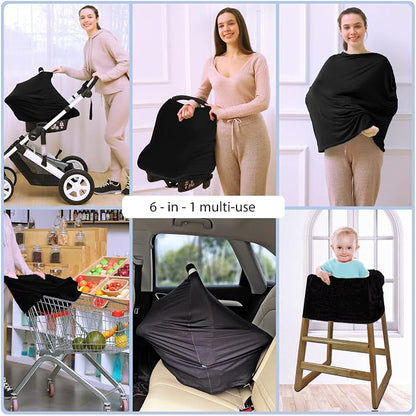 Car Seat Covers for Babies - Multi- use Nursing Carseat Canopy, Breastfeeding Covers, Baby Shower Gifts for Boys and Girls (Pure Black)