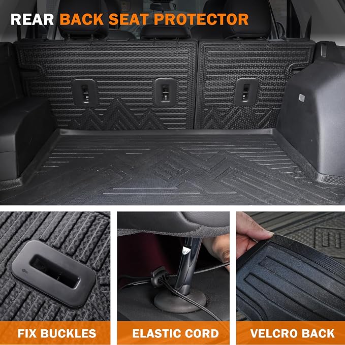 KUST Floor Mats for 2022-2026 Jeep Grand Cherokee Accessories 5 Seats (Include 4XE, Not for WK & L), All Weather Floor Liners & Cargo Trunk Mat & Rear Backrest Mats, TPE Rubber, Raised Edge