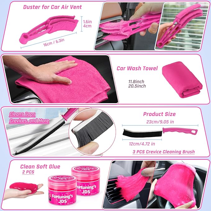 38PCS Car Detailing Kit Interior Cleaner with High Power Handheld Vacuum, Car Wash kit with Detailing Brush Set,Car Interior Detailing Kit,,Pink Car Accessories for Motorcycle,Cars,Gift for Women
