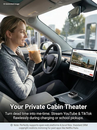 4-in-1 Wireless CarPlay & Android Auto Adapter – AirPlay & Miracast Media Hub – Seamless for Mixed Families – 5.8GHz Low-Latency & Auto-Connect – Factory Wired Cars Only (Silver)