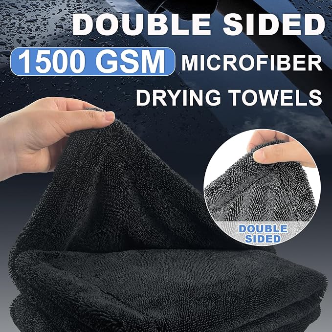 2-Pack Car Drying Towel (28" x 36"),1500 GSM Double Sided Microfiber Towels for Cars,Trucks, SUV.Highly Absorbent,Leaving no Marks,no Shedding,Easy to Clean