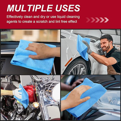 Oudain 200 Pcs Microfiber Cleaning Cloth 16x16 Inch Microfiber Towels for Car Ultra Absorbent Cleaning Rags Reusable Lint Free Streak Free Detailing Towel for Car Washing Drying Dusting (Blue)