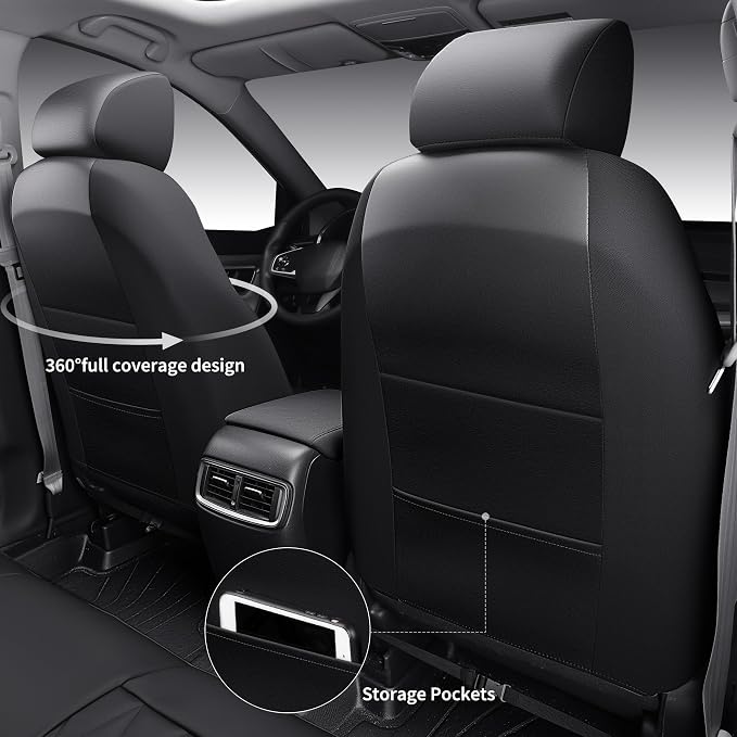 CAR PASS CRV Seat Covers Full Set Custom Fit for Honda CRV HRV 2017-2022, CR-V HR-V Luxury Premium Waterproof Nappa Leather Seat Covers, Anti-Slip Comfortable Airbag Compatible Full Black