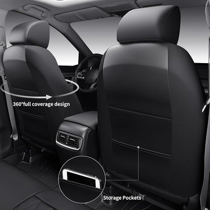CAR PASS CRV Seat Covers Full Set Custom Fit for Honda CRV HRV 2017-2022, CR-V HR-V Luxury Premium Waterproof Nappa Leather Seat Covers, Anti-Slip Comfortable Airbag Compatible Full Black