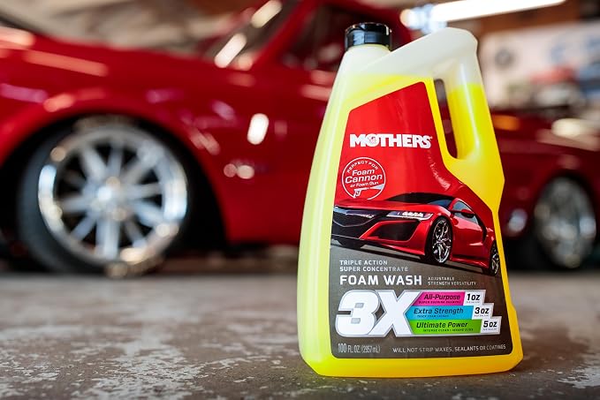 Mothers Triple Action Foam Wash, 100 oz. — pH Balanced, Eco-Friendly, Super-Sudsy, Foam Cannon, Safely Clean Without Stripping Wax, Sealant or Coating, Remove Dirt & Grime, Super Concentrated (05610)