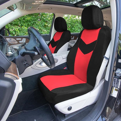 Universal Fit Chevron Flat Cloth Car Seat Covers Full Set - Red