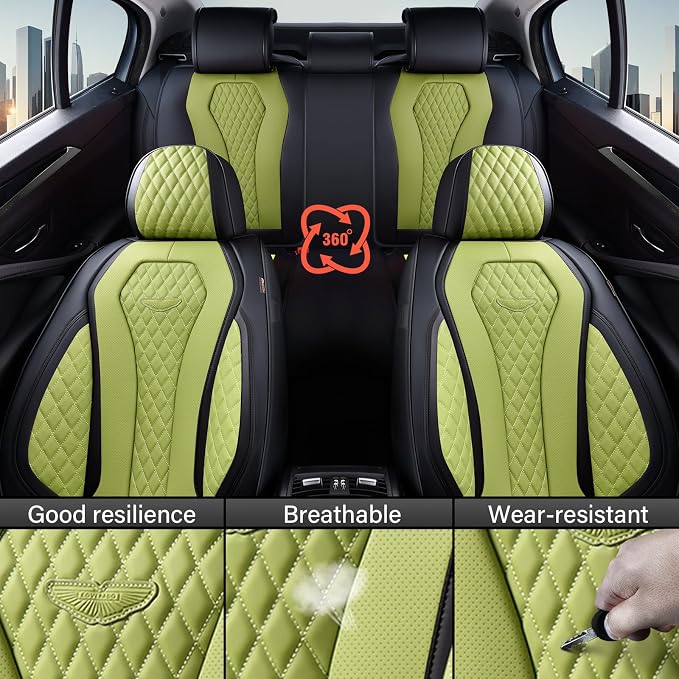 Coverado Seat Covers, Car Seat Covers Full Set, Green Car Seat Cover, Car Seat Cushion Waterproof, Luxury Auto Seat Covers, Seat Cover Car Seat Protector Fit for Most Cars