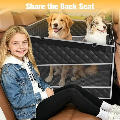 PETICON Dog Car Seat for Large/Medium Dogs, One-Piece Hard Bottom Back Seat Extender with 2 Mesh Windows, Waterproof Pet Carseat with Storage Pocket, Dog Hammock for Cars, SUVs and Trucks