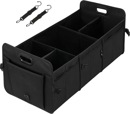 YSSOA Multi Compartments Collapsible Car Trunk Organizer, 600D Waterproof Oxford Polyester 50L Car Storage with Adjustable Strap & Anti-slip Bottom, for SUV, Truck, Black New