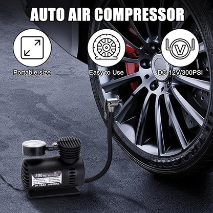 Car Safety Kit,14-Piece Roadside Emergency Car Kit,Vehicle Emergency Kit with Jumper Cables,Car Emergency Kit with Portable Air Compressor Tow Trap for Travel Camping,Car Kit Essentials