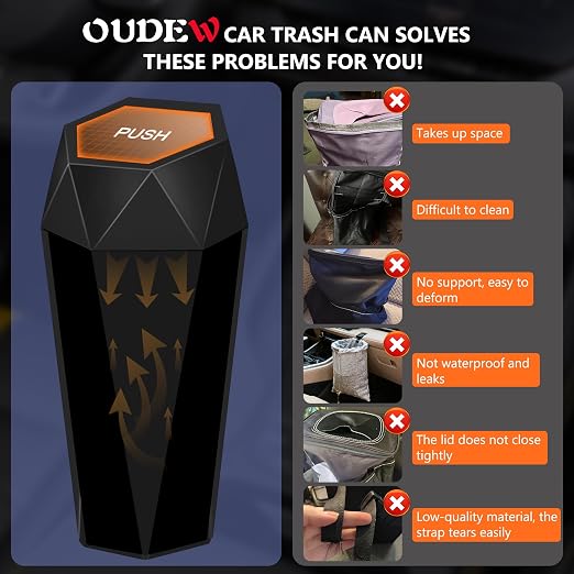 Car Trash Can with Lid - 2-Pack, Interior Accessories for Vehicles, Leakproof Garbage Can with 30 Detachable Trash Bags, Multipurpose Organizers and Storage Solutions for Home and Office