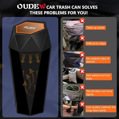 Car Trash Can with Lid - 2-Pack, Interior Accessories for Vehicles, Leakproof Garbage Can with 30 Detachable Trash Bags, Multipurpose Organizers and Storage Solutions for Home and Office