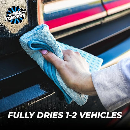 The Rag Company Dry Me A River, Professional Korean 70/30 Blend Microfiber Waffle-Weave Drying & Detailing Towels, Soft Suede Edges, 390 GSM, 16x16 Inches, Light Blue, 5-Pack