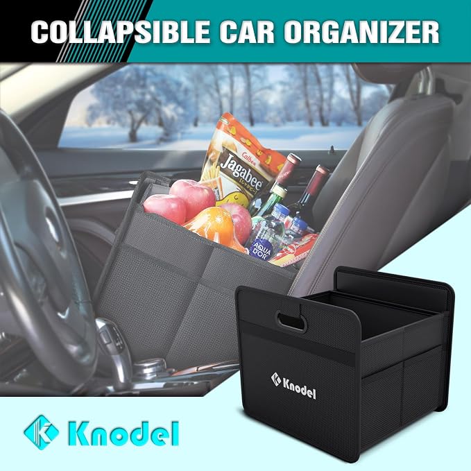 K KNODEL Car Trunk Organizer, Foldable Organizer for Car, Automotive Consoles & Organizers, Storage with Reinforced Handles (Small, Black) (Pack of 2)