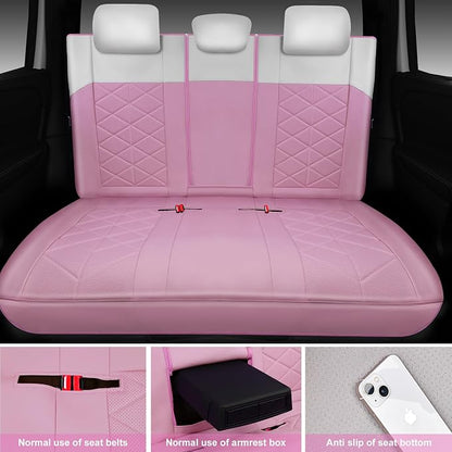 CAR PASS Memory Foam Leather Seat Covers Full Set, Breathable Luxury Perforated Nappa Leather Seat Covers Universal Fit for Car,SUV,Truck Seat Covers Thick 3D Foam Comfort,Airbag Compatible Pink White