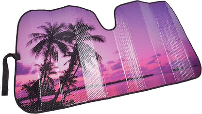 BDK Purple Sunset Beach Front Windshield Sun Shade Accordion Folding Cute Car Window Shades for Truck & Car Sunshade Shield for Sun UV Rays - Visor Protector Keeps Your Vehicle Cool - 58 x 27 inches