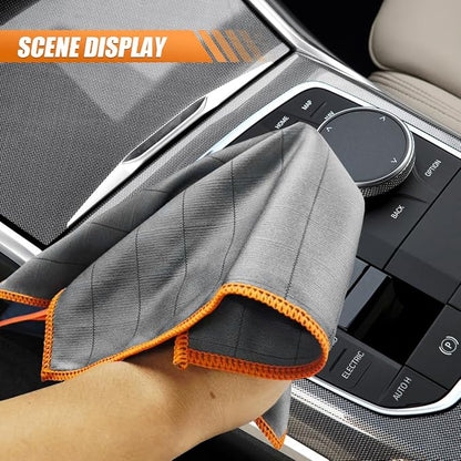 Car Carbon Microfiber Towels, 12" x 12" No Lint No Streak Cleaning Towel, Reusable Soft Car Wash Cloth, Universal Auto Polishing Detailing Rag for Glass Window Mirror(Orange)
