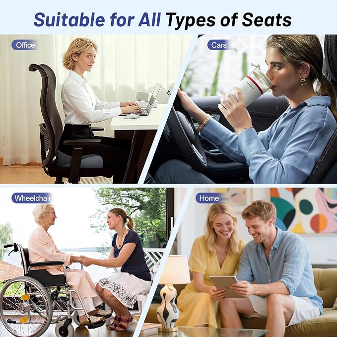 Extra Large Seat Cushion for Tailbone Pain Relief, Ergonomic Office Chair Cushion, Memory Foam Coccyx Cushion, Relief Sciatica and Back Support, Orthopedic Pillow
