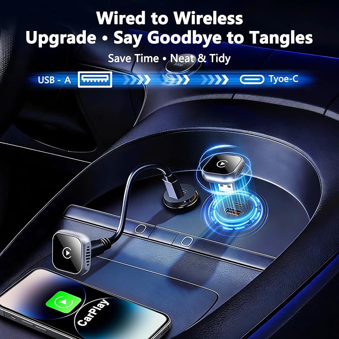 2025 Upgraded Wireless CarPlay Adapter for iPhone | Ultra-Mini Metal, Convert Wired to Wireless, Bluetooth 5.3 Fast Stable Connection, Plug & Play, 800+ Factory CarPlay Wired Cars, iOS 10+