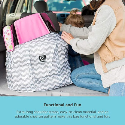 J.L. Childress Go-Go Travel Bag for Kids Backless Booster Seat - Compact Carrier for Airplane & Air Travel, For Toddler Backless Booster Car Seats, Also Fits Compact Strollers like GB Pocket - Chevron