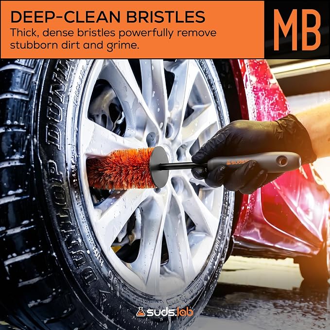 Sudslab Mini Wheel Cleaning Brush – Durable Multipurpose Rim Brush for Cars, Trucks, Motorcycles, Bicycles, Boats, Rims, Exhaust Tips, – Mini Design, Dense Bristles, All Surface Cleaner