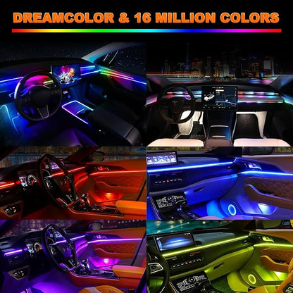 Jushope Interior Car LED Strip Lights, Acrylic LED Lights for Car with Dynamic Dreamcolor Chasing, Ambient Lighting Kits Music Sync Wireless APP and RF Remote Control (2 * 29.5'')
