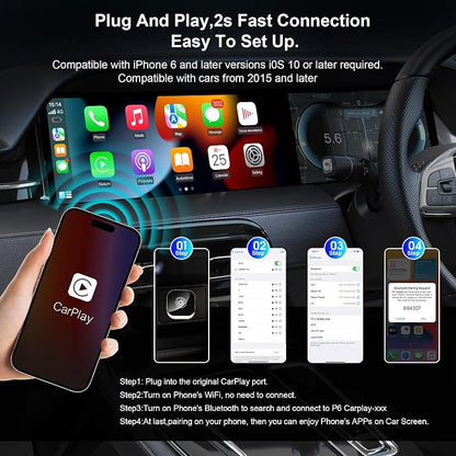 2025 Upgraded Wireless Carplay Adapter for iPhone, Plug&Play Auto-Connected Carplay Wireless Adapter Stable Fit for Cars-No Latency, BT5.3 CarPlay Dongle for Apple iPhone iOS 10+,Silver