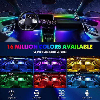 2026 Upgraded Interior Car LED Strip Lights, Acrylic LED Lights for Car Dynamic Dreamcolor Chasing, Dual-Zone Control,Ambient Lighting Kits Music Sync Dreamcolor 10 in 1 with Self-Developed APP