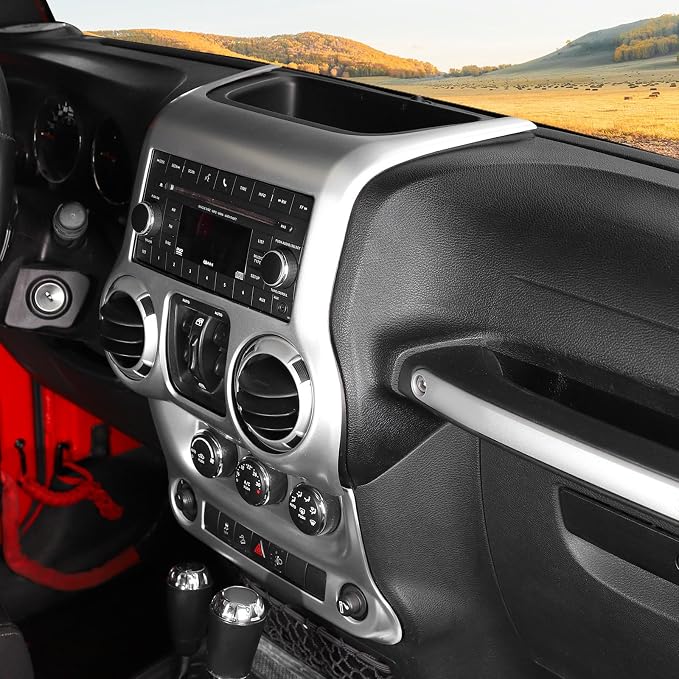 RT-TCZ for Jeep JK Silver Dash Accents Radio A/C Controls Cover Trim for Jeep Wrangler JK JKU 2011-2017 ABS Interior Accessories 2pcs