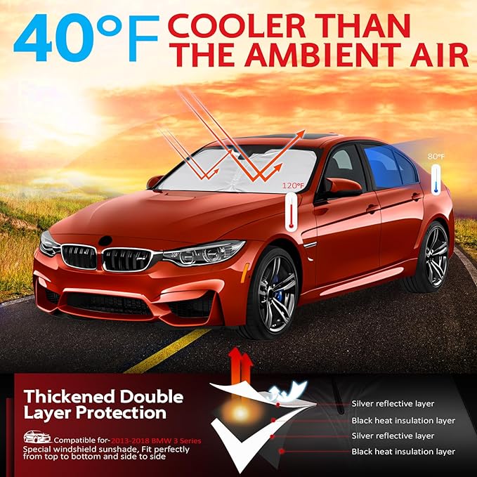 KAYZT Windshield Sun Shade for 2013-2018 BMW 3 Series/F30/F31/F80/M3 Foldable Sunshade 3 Series 330i 328i 320i 325i 335i Front Window Custom Fit Car Accessories
