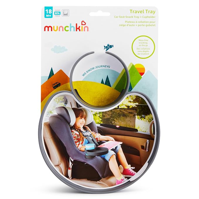 Munchkin® Carseat Tray - Toddler Travel & Road Trip Accessory for Mess-Free Snacking in The Car, Grey (Pack of 2)