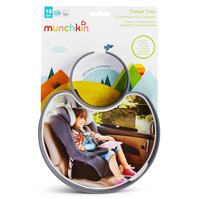Munchkin® Carseat Tray - Toddler Travel & Road Trip Accessory for Mess-Free Snacking in The Car, Grey