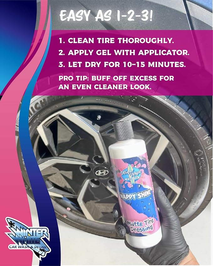 Winter White Happy Shine Matte Tire Dressing, Professional Grade, Satin Black Finish, UV Protection, Made in The USA-16oz - 2pk