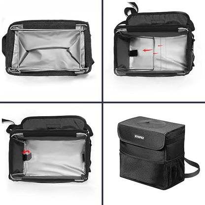 Ryhpez Car Trash Can with Lid - Car Accessories for Women Men, Vehicle Trash Bin Storage Bag, Truck Garbage Can Foldable with Metal Rack Support for Back Seat Hanging (2.4 Gallon/9L)