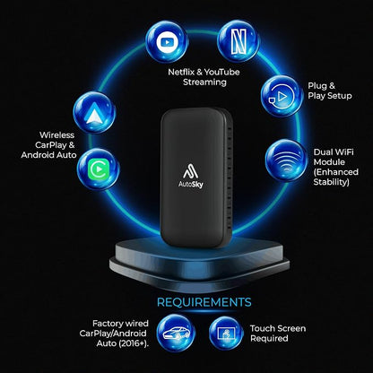 AUTOSKY LITE Box Dual Plus 2026 – Wireless CarPlay & Android Auto Adapter – Dual WiFi Module – Netflix & YouTube Support – Stable Connection, No Reconnect Needed