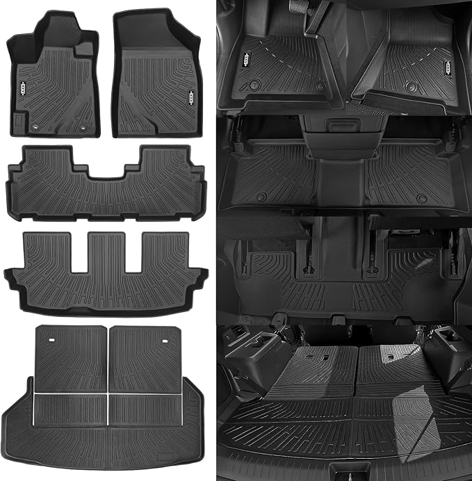 Custom Fit Floor Mats for 2008-2013 Toyota Highlander (Not for Hybrid), All Weather TPE Floor Liners with Trunk Mat & Backrest Protectors, Odorless Full Set Interior Accessories